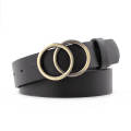Leather Alloy Double Ring Retro Pin Buckle Belt With PU Leather Metal Buckle Pin Belts With Adjustable Multi Holes For Casual Dress Jeans Wild Waistband / Waist Straps In Black Color In Free Size Length For Trending Fashion Women/Ladies / Girls. 