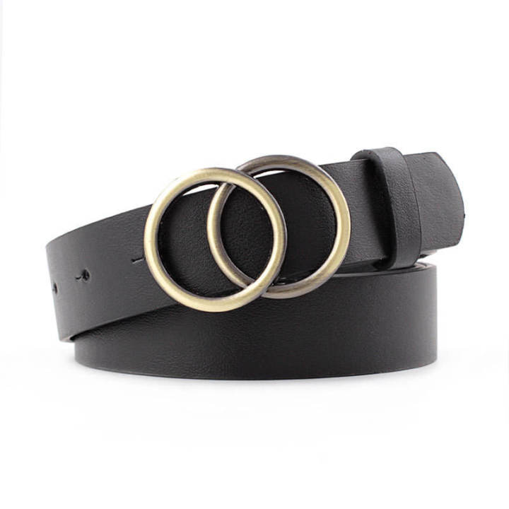 Women's Faux Leather Skinny Waist Belt - Golden Pin Buckle, Solid Color, One Size