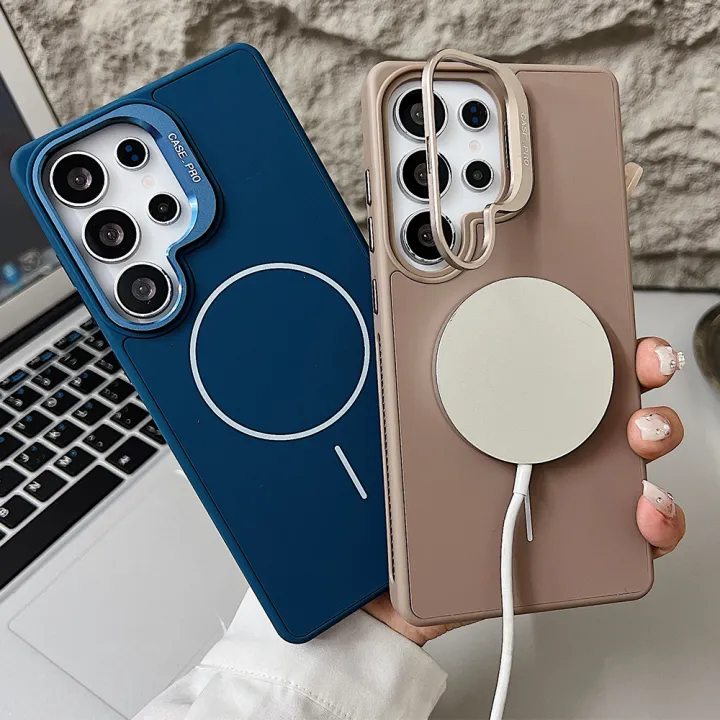 NEW%20Desert%20Titanium%20Gold%20lens%20frame%20holder%20magnetic%20silicone%20case%20for%20Samsung%20Galaxy%20S25%20S24%20Ultra%20magsafe%20charging%20soft%20back%20cover%20-%20Image%202