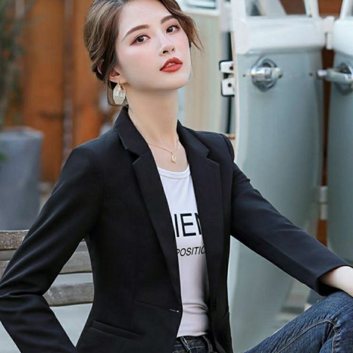 Small%20Suit%20Jacket%20for%20Women2023Spring%20and%20Summer%20Thin%20Korean%20Style%20Fashion%20Short%20Slim%20Fit%20Slimming%20Versatile%20Suit%20Top%20Black%20-%20Image%204