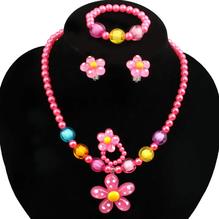 5Pcs%20Handmade%20Flower%20Necklace%20Bracelet%20Ring%20Ear%20Studs%20Kids%20Girls%20Jewelry%20Set%20-%20Image%203
