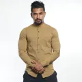 D-Blaq Men's Chinese Collar Long Sleeve Shirt in Brown. 