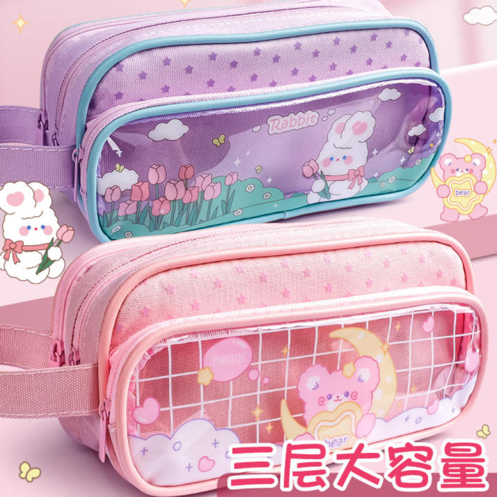 Zipper%20Pencil%20Pouch%20Girl's%20Pencil%20Case%20Three-layer%20Pencil%20Bag%20Transparent%20Pencil%20Case%20Large%20Capacity%20Pencil%20Pouch%20-%20Image%205