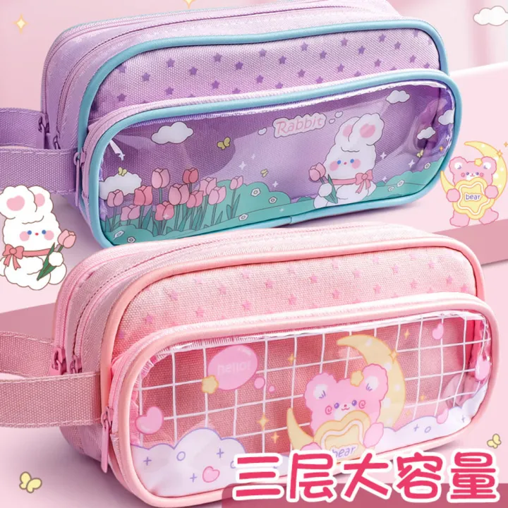 Zipper%20Pencil%20Pouch%20Girl's%20Pencil%20Case%20Three-layer%20Pencil%20Bag%20Transparent%20Pencil%20Case%20Large%20Capacity%20Pencil%20Pouch%20-%20Image%205