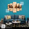 Five (5)Pieces Modern HD Printed Home Decor Wall Art Picture Frame  -  Horses In Nature. 
