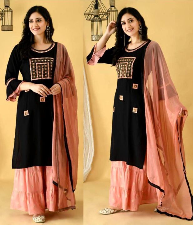 Top and plazo with shawl sharara set for women and girls latest