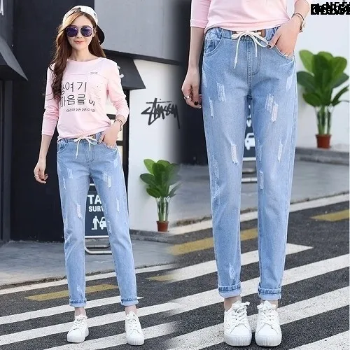 Waist%20Ripped%20%E2%80%B2%20White%20Loose%20Pants%20%EF%B9%89%20Kuanxue%20Korean%20Fashion%20Denim%20Ninth%20Points%20%E2%80%A6%20Pants%20%EF%B8%B9%20Women's%20Drawstring%20Pants%20Spring%20and%20Autumn%20Tight%20%7B%20-%20Image%207