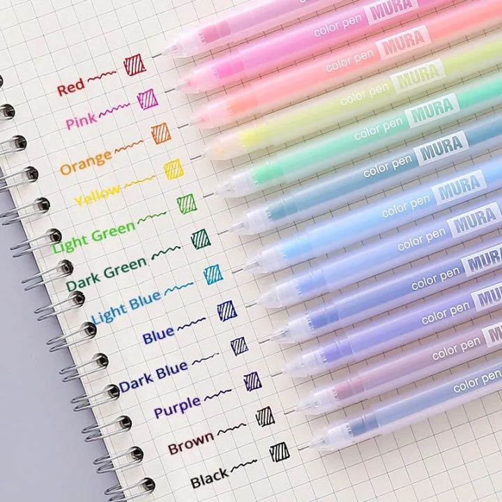 【HOT】 12 PCS Colored Gel Pens Set Kawaii Blue 0.5 Mm Ballpoint Pen For Journal Cute School Supplies Korean Stationery