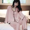 Black and White Simple Pajamas Women's Summer Milk Silk Thin 2024 New Long Sleeve Internet Celebrity Home Wear Two-Piece Suit. 