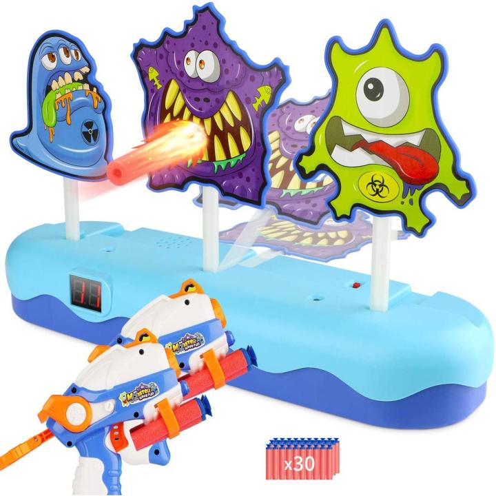 Monster Electronic Shooting Target Game Toy Set with 2 Guns & 30 Soft Bullets  Compatible with Nerf Guns