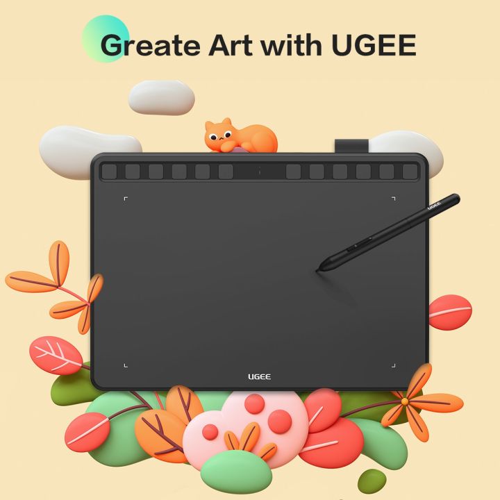 10 Graphics Drawing Tablet,UGEE S1060 Pen Tablet Art Pad with 12 Shortcut Keys, 8192 Level Work for Mac, Android Phone/windows