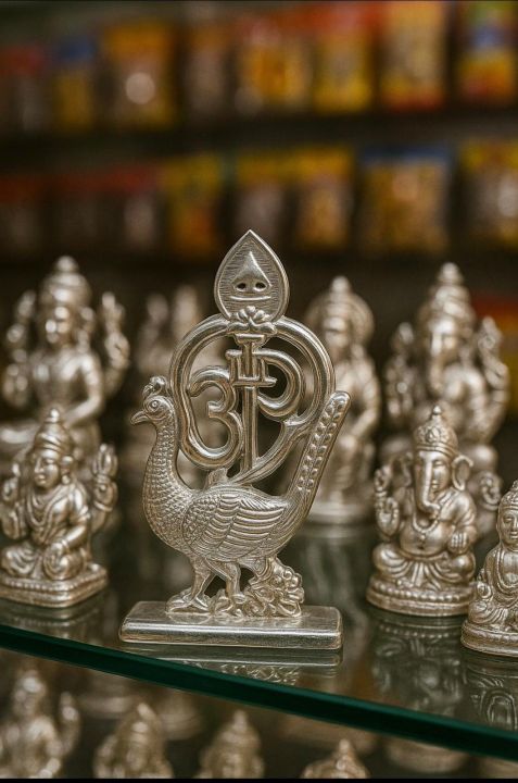 Silver%20Finish%20Lord%20Murugan%20Vel%20with%20Peacock%20%7C%20Divine%20Table%20Decor%20for%20Pooja%20&%20Gift%20-%20Image%202