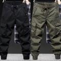 Elastic Waistband Pants Breathable Pants Men's Drawstring Cargo Pants with Elastic Waist Multi Pockets Ankle-banded for Daily. 