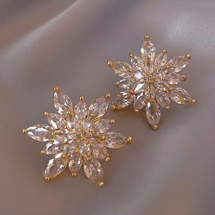 Luxury Crystal Zircon Snowflake Earrings for Women Earings Girl New Ins