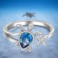 Designer Jewelry Sea Turtle Starfish Rings for Women Blue Topaz Cute Ocean Gifts Animal Valentines Day Gift Girl Party Anillos. 