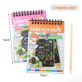 Children DIY Scratch Painting Note Magic Rainbow Scraping Drawing Art Paper with Graffiti Stencil Kids Notepad Stationery Toys. 
