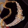 Gold Plated Traditional Bridal AD Stone Sawadi Pendant With 05MM New Square Flat Fox Chain Long For Women & Girls chain for women. 
