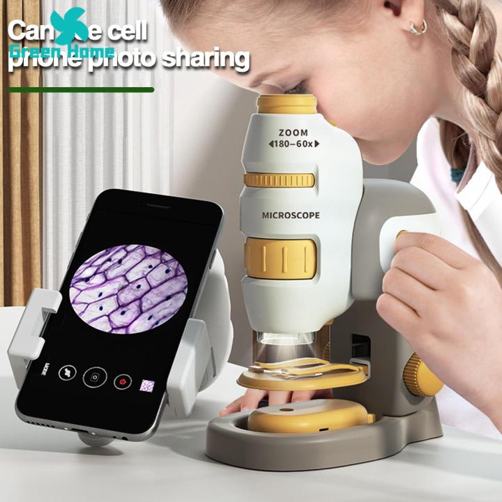 Science Microscope Set for Kids Portable Handheld Mini Microscope Toy for Kids 60x-180x Led Light Educational Learning Tool for Scientific Exploration