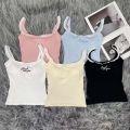 New Women's lace trim top sweet vest camisolet lace lettering cute sleeveless tank top for girls summer u-neck crop top. 