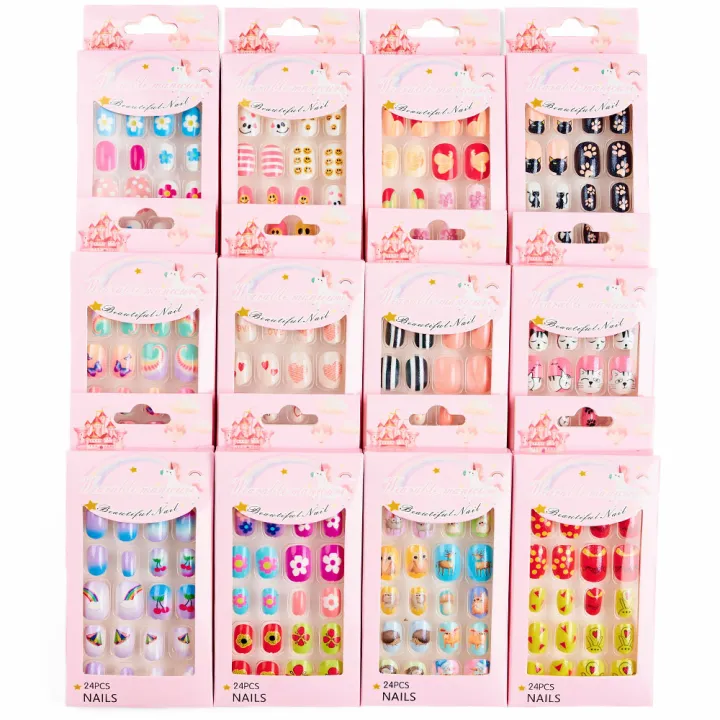 Children%20Press%20on%20Nails,24%20Pcs%20Nails%20Tips%20for%20Kids%20Acrylic%20Nails%20Pre-glue%20Full%20Cover%20Short%20False%20Nails%20Cute%20Fingernails%20-%20Image%202