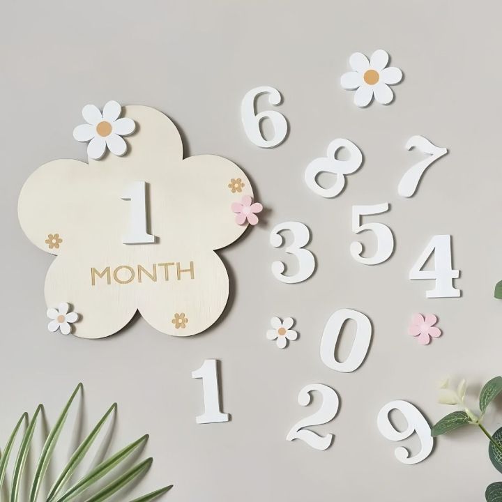 New 3D Baby Monthly Milestone Sign Cards Wooden 1-12 Months Babies ...