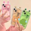 Casing For OPPO A18 A98 A78 A58 A79 5G A58 A38 4G A94 F17 F19 F11 F9 Reno 5 6 7 4 Pro Phone Case Soft Silicone Wavy Texture 3D Cute Rabbit Bear Frog Ear Doll Cute INS Back Cover Camera Protective TPU Shockproof Cartoon Luxury Full Protection. 