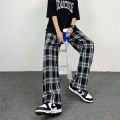 ins Hip Hop Wide Leg Summer New Straight Retro Black and White Plaid Pants Loose-Fitting Slimming Pants Men's Casual Pants. 