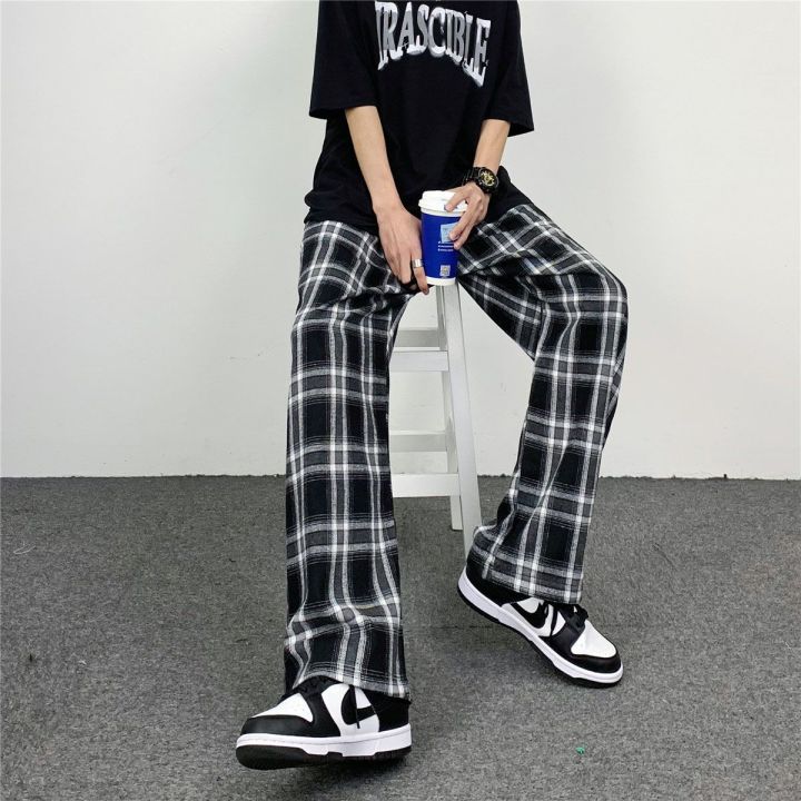 ins%20Hip%20Hop%20Wide%20Leg%20Summer%20New%20Straight%20Retro%20Black%20and%20White%20Plaid%20Pants%20Loose-Fitting%20Slimming%20Pants%20Men's%20Casual%20Pants%20-%20Image%202
