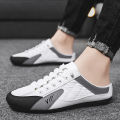 【WEJA】Half Slippers for Men Mules Sneakers Korean Style Fashion Thick Bottom Backless Forrest Gump Shoes Casual Half Shoes Summer Breathable Ice Silk Cloth Sport Running Shoes Male Trend Open Heels White Skate Board Shoes Men Half Drag Shoes. 