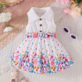 Dress For Kids 3-36 Months Korean Style Sleeveless Cute Button Summer Floral Princess Formal Dresses Ootd For Newborn Baby Girl. 
