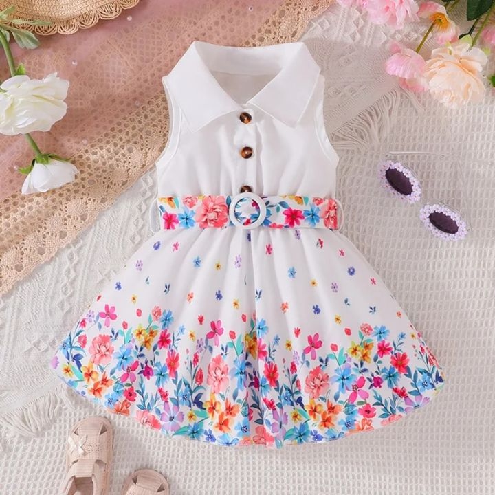 Dress For Kids 3-36 Months Korean Style Sleeveless Cute Button