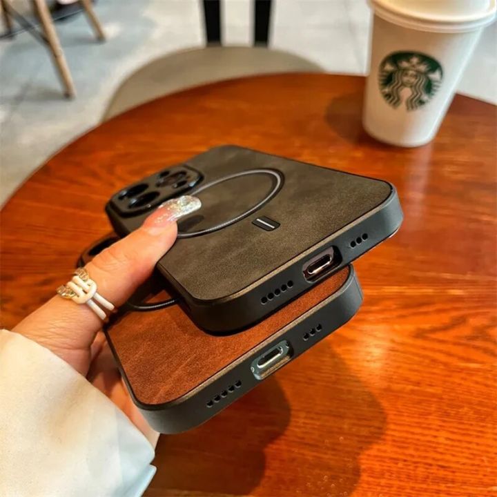 Luxury Matte Leather For Magsafe Case For iPhone 11 13 12 14 Plus 15 Pro Max Case Magnetic Wireless Charge Shockproof Soft Cover