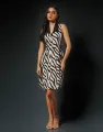 Spring & Summer Printed Half-Zip Sleeveless Collared Dress. 