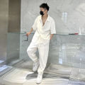Men's Full Set One Entire Outfit ins Hong Kong Style Loose Short Sleeve Shirt Casual Trousers Summer Two-Piece Suit Tide. 