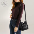 Vocoal Crossbody Shoulder Bag Soft Leather Bag Female Fashion Simple European American Trend Retro Multi-pocket Large Capacity Water Resistant Sling Bag. 
