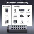 USB 3.0 7-Port Hub 12V 2A (DC:5.5) – High-Speed Data Transfer Up to 5Gbps, Powered USB Hub with Individual On/Off Switches, Plug & Play, Wide Compatibility for PC, Laptop, MacBook, Printer, External HDD & More". 