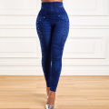 Women New Print Leggings Elastic Waist Faux Denim Stretch Slim Fit Ankle-Length Pants Vintage Streetwear Skinny Trousers Female. 