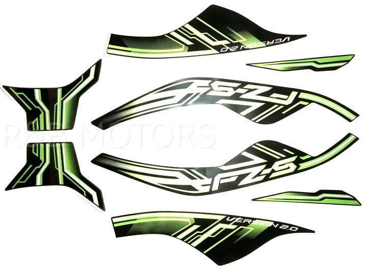 Yamaha Fz-S V2 fuel Injection Black Bike Green Sticker Full Kit
