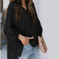 Yfashion Women Summer Loose Shirt V Neck Long Sleeve Roll Up Sleeve Solid Color Tunic Tops Business Casual Shirts Work Tops. 