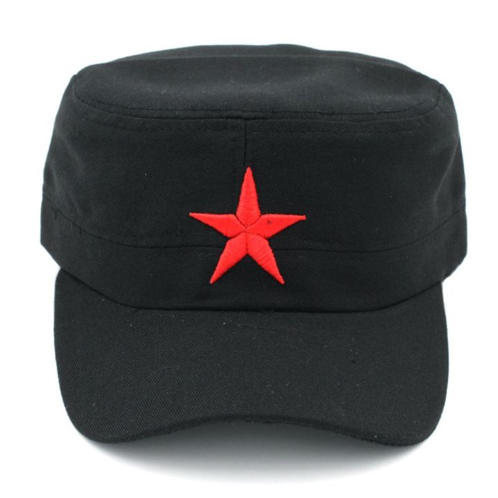 Style Red Star Hat Comfortable Men'S/Women'S Solid Colors Cap Cadet Design Adjustable Cadet Hat for Outdoor Activities Casual Wear Sports Events Enthusiasts Golfers