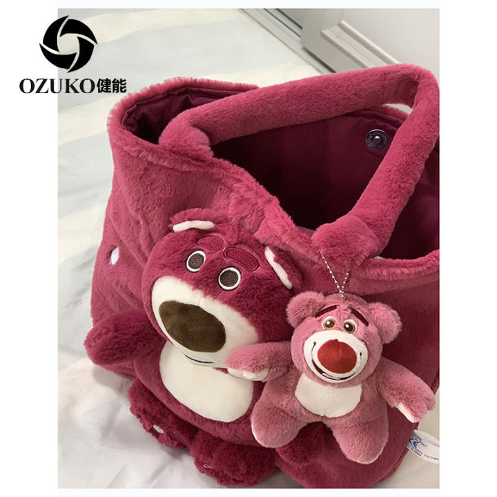 Jianeng%20Cute%20Plush%20Bag%20Women's%20Autumn%20and%20Winter%20New%20Cartoon%20Strawberry%20Bear%20Handbag%20Niche%20Sweet%20Girls'%20One-Shoulder%20Bag%20-%20Image%203