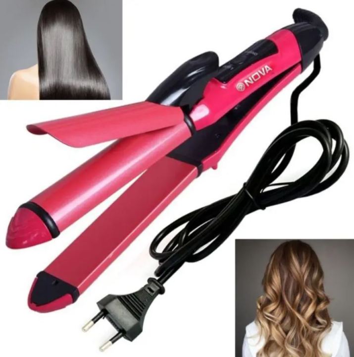 New Professional Nova 2 in 1 Hair Straightener & Curler Set - Hair Tool 2 in 1 Smoothing Straightening Curling Flat Iron For Hair