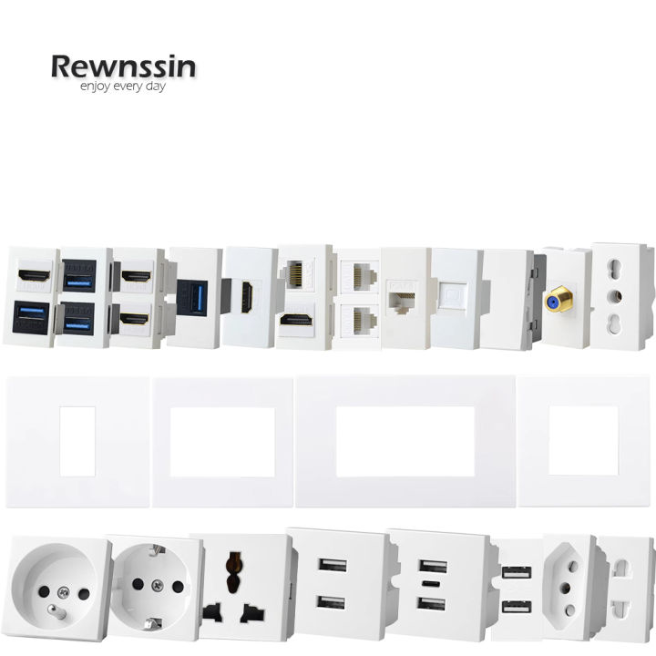 CR1 Series - DIY Wall Socket Module EU Brazil Socket Wall C-Type USB 3.0 TV CAT6 Internet Socket HDMI Socket