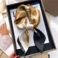 Luxury Brand 2024 Silk Square Scarf Women Cat Neck Hair Tie Band Beach Hijab Kerchief Head Headbands Bandana Female Foulard 70cm. 