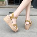 Straw Texture Wedge Sandals for Women Summer2023New Korean Style Versatile Roman Platform Muffin Platform High Heels. 