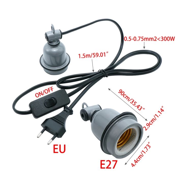 Power Cord Cable E27 Ceramic Reptile Heating Lamp Holders Base Eu Hanging Fixture Socket Adapter With Switch Farm Breeding