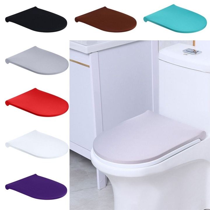 Soft Toilet Lid Cover Washable Solid Color Toilet Dust Cover Wear Resistant Stretch Toilet Seat Cover