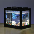 USB Mini Fish Tank Desktop LED Fish Tank Mini Aquarium Fish Tank Aquarium Kit Building Blocks Superimposed Fish Tank aquarium set. 