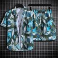 Sanya Travel Set Men's Short Sleeve Printed Shirt Loose plus Size Hawaii Seaside Beach Shorts Two-Piece Suit. 
