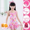 Children's Swimsuit Female One-Piece Skirt Conservative Medium and Big Children Cute Baby Student Western Style Summer Swimsuit Set. 